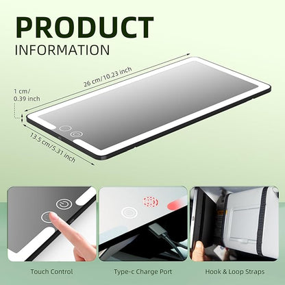 2 Pcs Car Sun Visor Vanity Mirror,Dimmable Rear View Visor Makeup Mirror with 3 Light Modes,Black