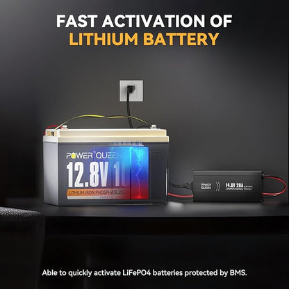 Power Queen 14.6V 20A LiFePO4 Battery Charger, 2-Stage Automatic Smart Battery Charger and Maintenance, LiFePO4 Lithium Batteries Charger, Suitable for 12V (12.8V) Lipo Lithium Iron Phosphate Battery