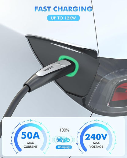 EV Charger Extension Cable for Tesla Charger, 50Amp 21ft Max 240V 12kW with NACS Plug, EV Extension Cord for Level 1/2 Tesla Mobile Charger/Wall Connector, Extension Cord for ModelY/X/3/S/Cyber-truck