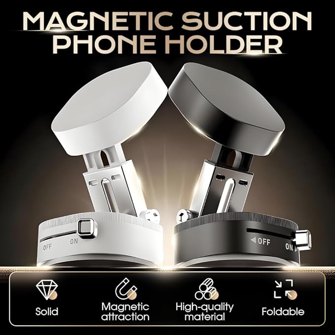 360° Adjustable Vacuum Magnetic Phone Holder,Upgraded Strong Suction Portable Magnetic Car Phone Stand,Universal Magnetic Phone Mount for Cars/Gyms/Indoor/Outdoor (Black)