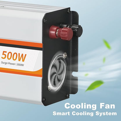 500W Power Inverter, DC 12V to 120V AC Converter for Vehicles Car, Pure Sine Wave Adapter with USB Port and 2 AC Outlets Car Charger for Laptop Smartphone Small Power Tool