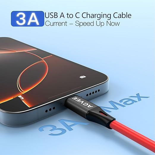 AGVEE 2 Pack 3ft Coiled Short USB to USB-C Charging Cable [USB-IF Certified] 3A Fast Charger Cord in Car for iPhone 16/15 CarPlay, Galaxy S25 S24 S23 S22 S21 S10 S9 S8, Google Pixel, Red