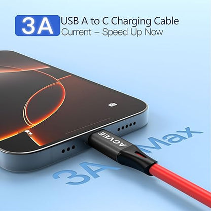 AGVEE 2 Pack 3ft Coiled Short USB to USB-C Charging Cable [USB-IF Certified] 3A Fast Charger Cord in Car for iPhone 16/15 CarPlay, Galaxy S25 S24 S23 S22 S21 S10 S9 S8, Google Pixel, Red