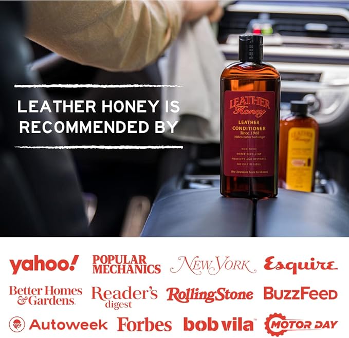 Leather Honey Leather Conditioner & Cleaning Kit for use on Leather Apparel, Furniture, Auto Interiors, Shoes, Bags and Accessories. Conditioner, Cleaner and 2 Lint-Free Cloths.