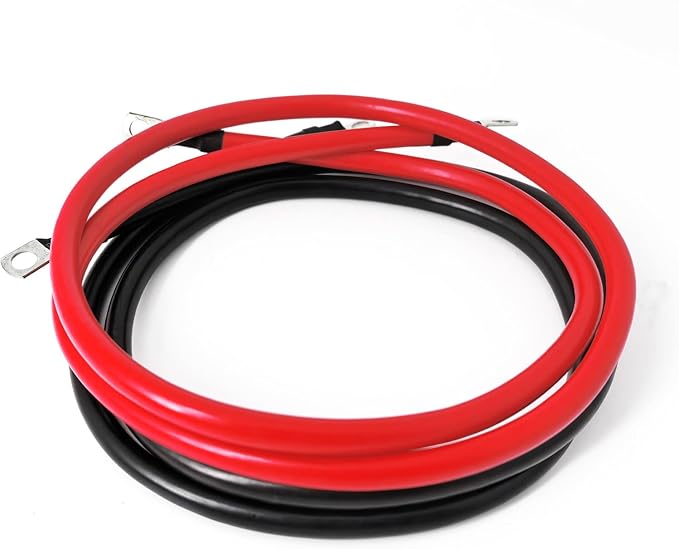 A ABIGAIL 2 AWG Battery Cables 2 Gauge Pure Copper Battery Inverter Cables with 3/8 in Lugs terminals Marine Grade for Automotive Solar Power Inverter Boat RV Car Motorcycle (5FT)