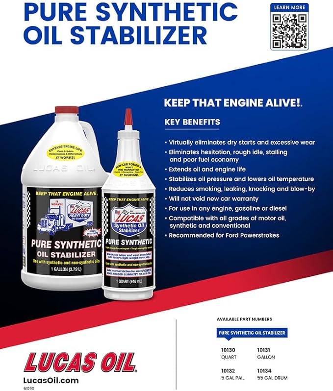 Lucas Oil 10130 Pure Synthetic Oil Stabilizer - 1 Quart (Pack of 12)