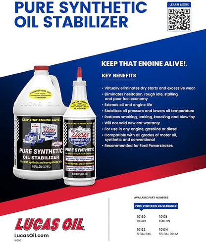 Lucas Oil 10130 Pure Synthetic Oil Stabilizer - 1 Quart (Pack of 12)