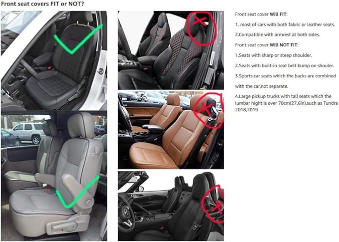 Seat Covers Full Set, Waterproof Leather Seat Covers for Cars, 5 Seats Universal Car Seat Protectors, Black Car Seat Covers Car Seat Cushions Fit for Most Cars (Black-White)