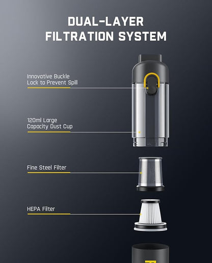 Fanttik Slim V8 Mate Cordless Car Vacuum Suction Power 12000Pa, Portable Mini Vacuum with Flexible Hose and Pet Brush, Type-C Charge, Portable for Car, Office Desk, Keyboards, Gray