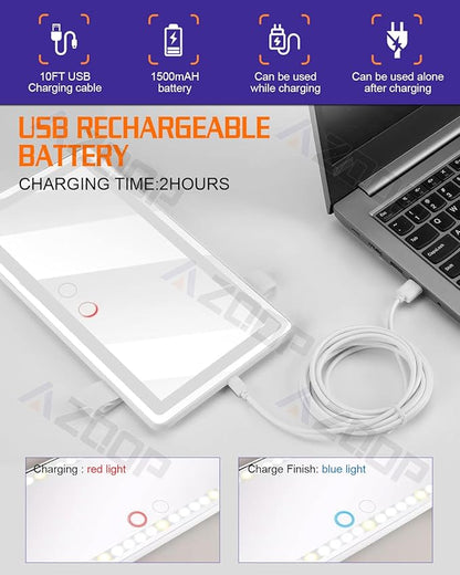 2 Pcs Car Sun Visor Vanity Mirror, Upgraded Car's Mirrors with Lights, Makeup Mirror with 3 Light Modes, Dimmable Touch Screen, Rectangular White, Universal for Car SUV Truck