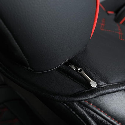 LUCKYMAN CLUB F150 Seat Covers Fit for 2010-2014 F150 SuperCrew with Waterproof Faux Leather(Full Set, Black&Red)