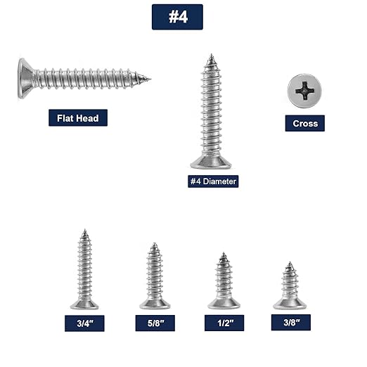 #4 x 3/8" Wood Screw 100Pcs 18-8 (304) Stainless Steel Screws Flat Head Phillips Fast Self Tapping Drywall Screws by SG TZH