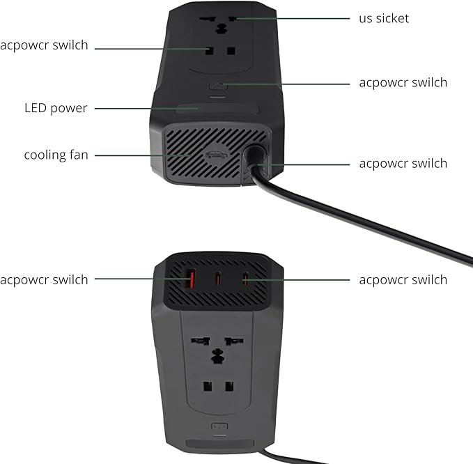 AUTTGINN 200W Car Power Inverter DC 12v to 110v AC Car Plug Adapter Outlet Converter with 24W 3.1A USB and 30W Dual USB-C Car Charger for Laptop Computer Phone