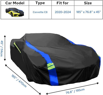 Avecrew for Chevrolet Corvette C8 Car Cover Waterproof All Weather for Automobiles, Outdoor Full Exterior Covers Fit 2020-2024 Corvette C8 with Windproof Strap and Driver Door Zipper