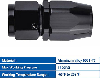 LokoCar 4AN Hose End Fitting 0 Degree Straight Swivel For CPE Braided Hose Black 2Pcs