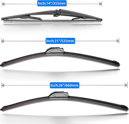 Windshield Wiper Blades Replacement for Dodge Durango 2004 2005 2006 2007 2008 2009 Original Factory Quality Front Rear Wipers Blade Set for My Car - 26" 21" 14" (Pack of 3)