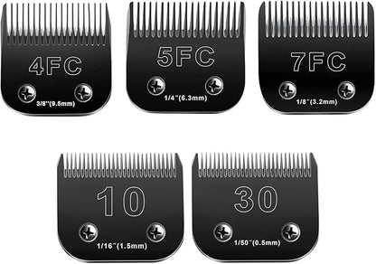 10 Blades Dog Grooming Blades Compatible with Andis/Oster A5/Wahl KM-10 Series Dog Clippers,Detachable Clipper Replacement Blade,Black (5PCS Black-#10+30+4FC+5FC+7FC)