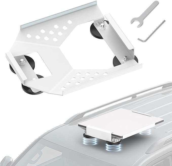 Starlink Mini Car Roof Mount, Starlink Mini Magnetic Mount for Car, 264lbs Heavy Duty Magnet, 4-Side Protection Magnetic Quick Release Sunroof Suction Cup Mounting Kit for Travel RV Accessories White