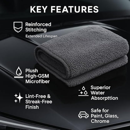 3 Pack Reusable Pak Details Micro Fiber Towels Car Detailing | 16x16 Ultra-Absorbent & Dual-Sided Car Microfiber Towel for Polishing, Wax Removal & Buffing | Lint & Streak-Free | Auto Cleaning Cloths