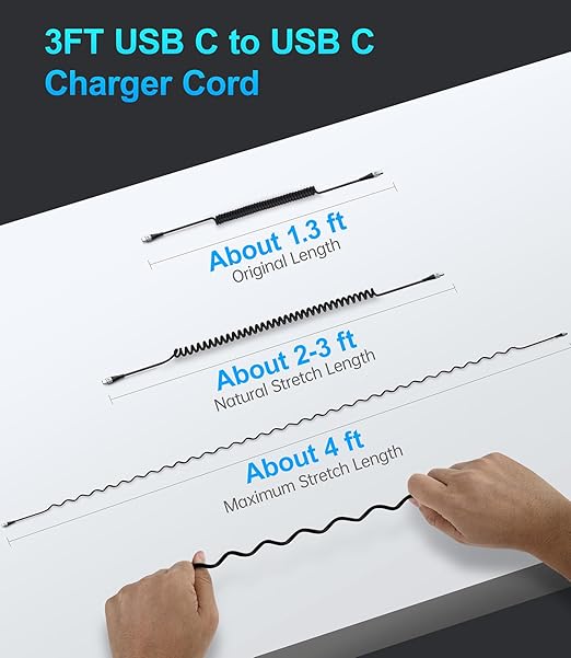 USB C Cable 3A Fast Charging 5FT Coiled USBC to USBC Charger Cable for Car, Short USB Type C Cord for iPhone 16/15/Pro/Plus/Pro Max/Samsung Galaxy S23, Compatible All Type C Devices-2Pack