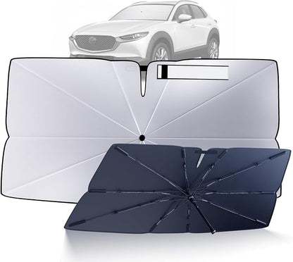 Windshield Sun Shade Umbrella for 2020-2025 Mazda CX-30 Accessories: Custom Fit 210T Silver, Foldable Sunshade Front Window Sun Visor, Blocks UV Rays, Keeps Car Cool for Base, Select, Preferred, Turbo