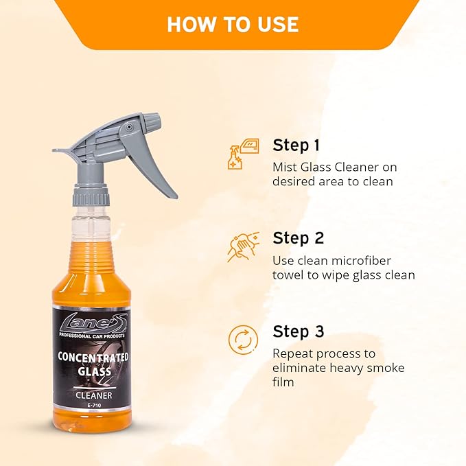 LANE'S Concentrated Auto Glass Cleaner- Window Cleaner, Windshield Cleaner- Removes Smoke Film, Fingerprints, and Smudges, Safe for All Glasses- 16 oz