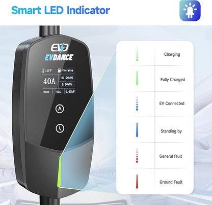 Level 2 EV Charger 40Amp, 240V 9.6KW Portable Electric Vehicle Charging Stations with NEMA 14-50P, 25FT Cable Adjustable Current/Timing Delay Home Electric Car Charger for J1772 BEVs/PHEVs