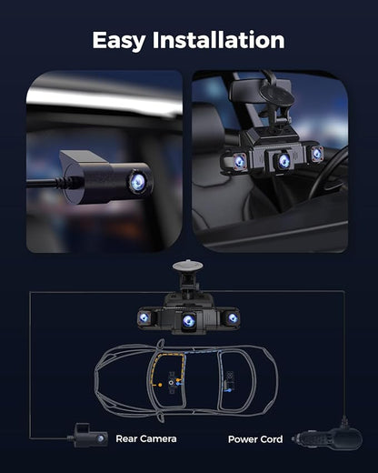 360 뷰 4 채널 대시 캠 전면 및 후면 왼쪽 오른쪽 내부 카메라, 자동차, GPS 및 5G 밴드 WiFi, 야간 시야, 160도 광각, WDR, 24H 주차 모드, 슈퍼 커패시터, 128GB 카드 포함