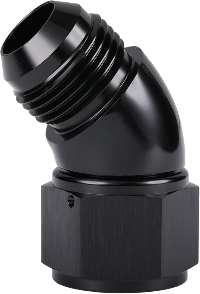 45 Degree 12AN Male to 12AN Female Swivel Full Flow Fitting Adapter Coupler Aluminum Black