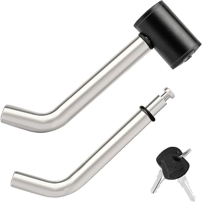 METOWARE Right-Angle Receiver Lock for Class I-IV, Stainless Steel, 1/2” and 5/8” Dual Bent Pin, Compatible with Most Hitches for Trailer Truck Car