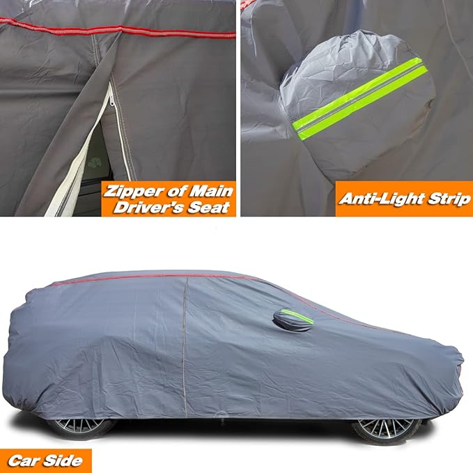 AUQDD 6-Layers PEVA New Material Truck Full Padded Car Cover Waterproof All Weather Weatherproof UV Sun Protection Snow Dust Storm Resistant Outdoor Exterior Custom Form-Fit Straps 180"-206" Grey