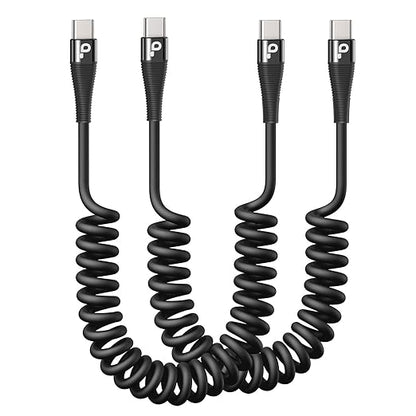 USB C to C Cable 100W 3FT for Car, Coiled USB C Cable Fast Charging for iPhone 16, Short USB Type C Cable for iPhone 15/Pro Max/Plus/Samsung Galaxy S23, Compatible All Type C Devices -Black