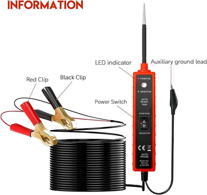 Power Circuit Probe Tester, 6-24V DC Circuit Tester, Test Light Automotive Short Circuit Located, Polarity Identify with LED Light Overload Protection