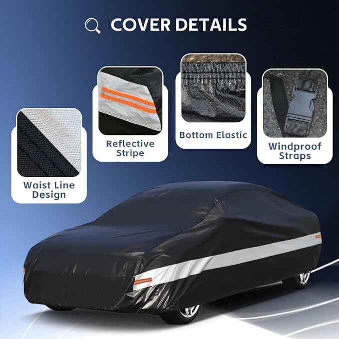 10 Layers Car Cover Custom Fit for Ford Mustang, Shelby, GT350, GT500 (1964-2024) Waterproof All Weather for Automobiles, Outdoor Full Cover Sun UV Rain Protection.Black