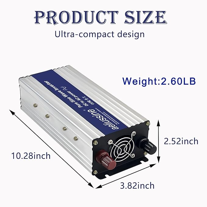 1200W Pure Sine Wave Inverter-48V DC to 110V 120V AC Power Converter with 2 AC Outlets, 48 Volt Power Inverter for Truck, Rv, Camping, Home, Emergency Power