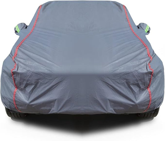 AUQDD 6-Layers PEVA New Material Sedan SUV Full Padded Car Cover Waterproof All Weather Weatherproof UV Sun Protection Snow Dust Storm Resistant Outdoor Exterior Custom Form-Fit Straps 178"-189" Grey