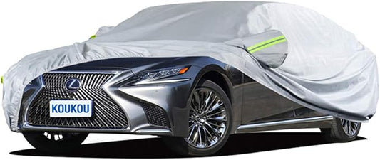 KouKou 6 Layers Car Cover Waterproof All Weather for Automobiles, Full Exterior Covers Universal Fit Sedan Lexus ES350 LS400, Lincoln MKZ MKS, Tesla Model S, BMW 750i, etc.(Length 208 inches)