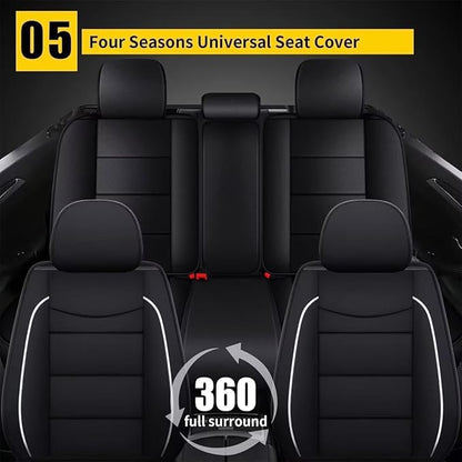 YORKNEIC Leather Car Seat Covers Fit for Hyundai Kona 2018-2025: 5 Seats Full Set Seat Covers - Waterproof Auto Seat Protector Compatible Airbag (Black)