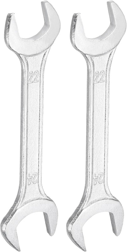 HARFINGTON 2pcs Double Open End Wrench 22mm x 24mm Metric 15 Degree Offset Angle Small Flat Head Wrench Galvanizing Open Ended Spanner for Automotive Repair Furniture Assembly