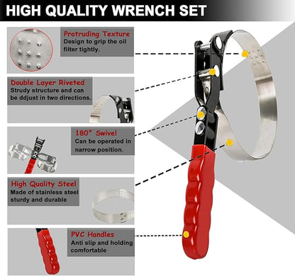7pcs Oil Filter Wrench Set with Small Oil Funnel for Oil Change, Adjustable Oil Filter Removal Tool 2-1/16"-5-1/4"
