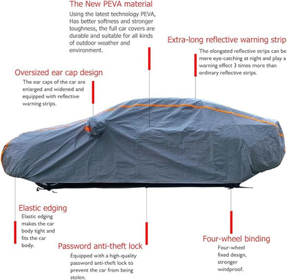 KEYOOG Universal Waterproof Heavy Weight Full Car Covers, Fit SUVs, All Weather, Outdoor Full Cover Weatherproof UV Sun Protection Snow Dust Storm Resistant with PEVA Cotton, Fit Length 198"-208"