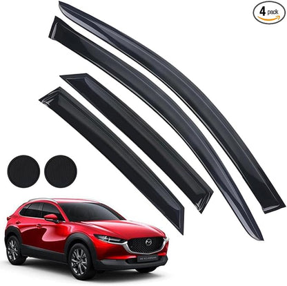 Rain Guards for Mazda CX-30 2020-2023, Tape-on Side Window Deflectors for Mazda CX-30, Window Visors for Mazda Cars, for Mazda Car Accessories 4 Rain Guards ＆ 2 Car Coasters