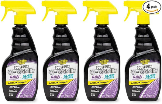 Invisible Glass 92183-4PK Hybrid Ceramic Rain Repellent and Glass Cleaner Cleans and Protects Car Windows and Windshields with Long-Lasting Water-Repellent Si02 Technology, 16 Fl Oz, Pack of 4