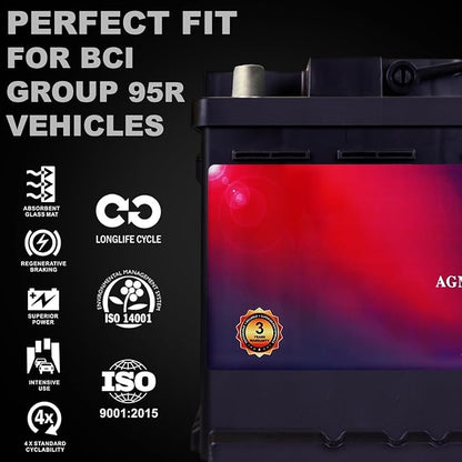 Mighty Max Battery MM-H9 Start and Stop Car BCI Group 95R 12V 100AH, 190RC, 950CCA Rechargeable AGM Car Battery