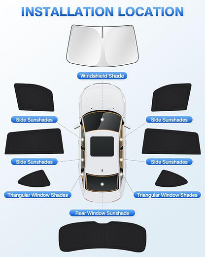Windshield Sun Shade for 2020-2025 2026 Toyota Highlander Accessories Side Rear Window Shade Cover Set Window Sun Visor Privacy for Camping Keep Vehicle Cool Black 8PCS