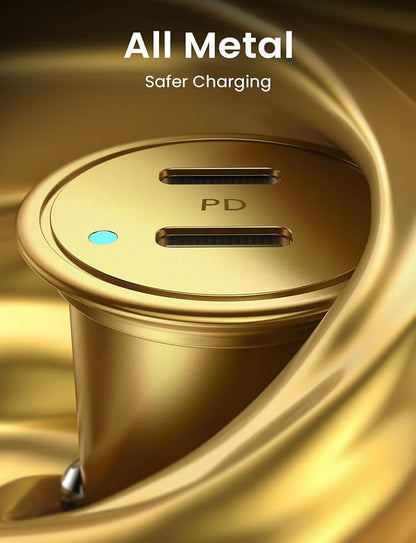 AINOPE Super Fast USB C Car Charger, 56W Fast Charging, Smallest All Metal 12V Car Charger USB C Fit for iPhone 16 Pro Max, Galaxy S24, 2024 iPad Pro - Gold
