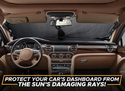 EcoNour Car Windshield Sunshade | Blocks 99% Heat & Keeps Interior Cool | Universal Fits Cars, SUVs, Trucks | Automotive Sun Screen, Visor & Car Accessories for Summer | Medium (64x32 Inches)