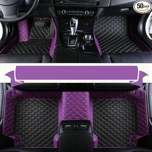 TAHALICustom Colors Car Floor Mats Black Pink for 99.9% Sedan SUV Sports， All-Weather Liners Car Floor mat，Luxury Leather Automotive Floor Mats (Black Purple mats,3D Floor Mats)