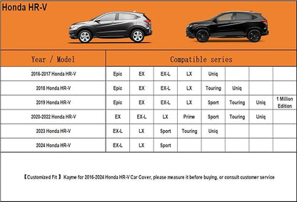 Kayme 7 Layers SUV Car Cover Custom Fit for Honda HR-V HRV (1995-2025) Waterproof All Weather for Automobiles, Outdoor Full Cover Rain Sun UV Protection.Black