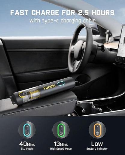 Fanttik Slim V8 APEX Car Vacuum, 4-in-1 Portable Mini Cordless Vacuum with 19000pa Suction Power, Type-C Charge, 2 Suction Modes, Handheld Vacuum for Car, Office Desk, Keyboards (Gray)